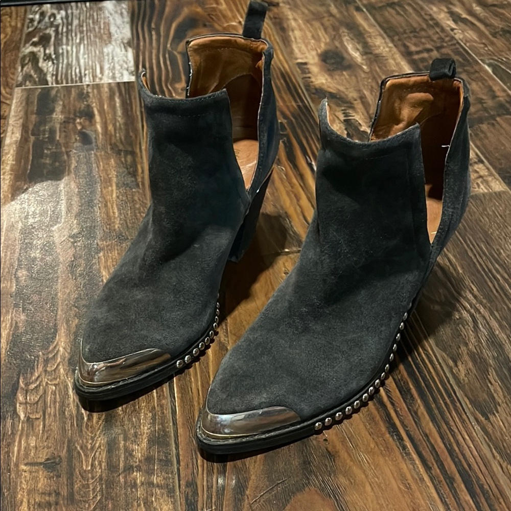 Jeffrey Campbell Black Leather Ankle Booties with Silver Accents